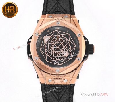 Swiss Quartz Hublot Big Bang Sang Bleu Men Watch Rose Gold Gummy Strap